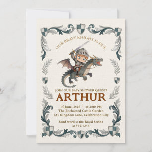 Cute Watercolor Knight Castle Boys Baby Shower Invitation