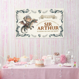 Cute Watercolor Knight Castle Boys First Birthday Banner