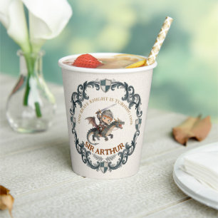 Cute Watercolor Knight Castle Boys First Birthday Paper Cups