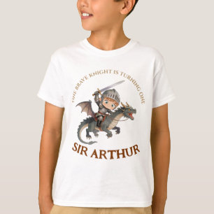 Cute Watercolor Knight Castle Boys First Birthday T-Shirt