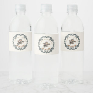 Cute Watercolor Knight Castle Boys First Birthday Water Bottle Label