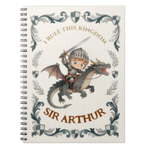 Cute Watercolor Knight Dragon Castle Boys Kingdom Notebook