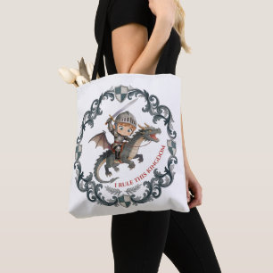 Cute Watercolor Knight Dragon Castle Boys Kingdom Tote Bag