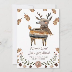 Cute Watercolor Knitted Reindeer Pregnancy QR Code Announcement