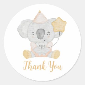 Cute Watercolor Koala Baby Shower Party Thank You Classic Round Sticker