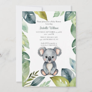 Cute Watercolor Koala Bear Baby Shower Invitation