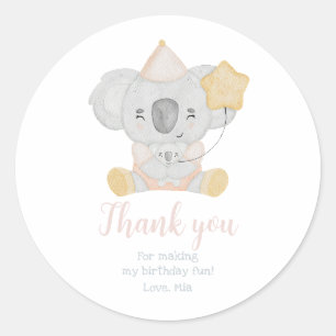 Cute Watercolor Koala Birthday Party Thank You Classic Round Sticker