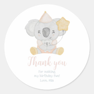 Cute Watercolor Koala Birthday Party Thank You Classic Round Sticker