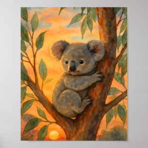 Cute Watercolor Koala in Eucalyptus Tree  Poster