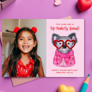 Cute Watercolor Koala Kids Photo Valentine Card