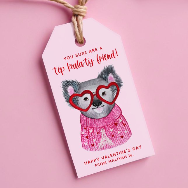 Cute Watercolor Koala Kids Valentine Gift Tags (Creator Uploaded)
