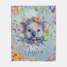 Cute Watercolor Koala with flowers 