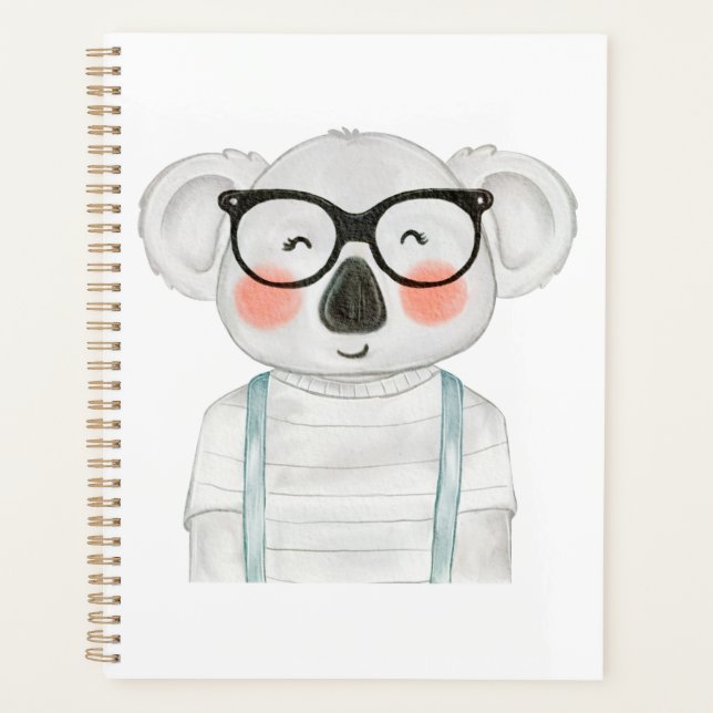 Cute Watercolor Koala with Glasses Planner (Front)