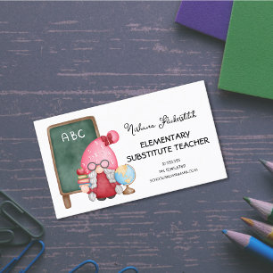 Cute Watercolor Lady Gnome Teacher Business Card