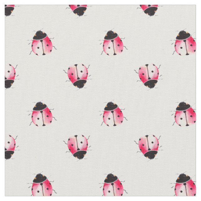 Cute Watercolor Ladybug Printed Fabric by the Yard (Close Up)