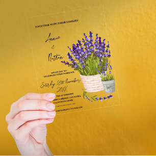 Cute Watercolor Lavender Stems in a Basket Wedding Acrylic Invitations
