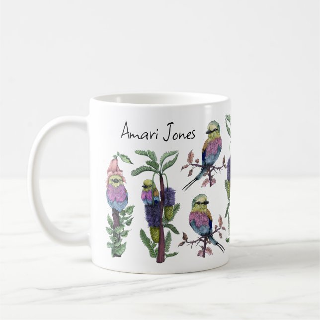 Cute Watercolor Lilac Breasted Roller Bird  Coffee Mug (Left)