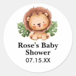 Cute Watercolor Lion Baby Shower Classic Round Sticker