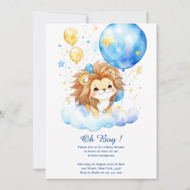 Cute Watercolor Lion Baby Shower Invitation (Front)