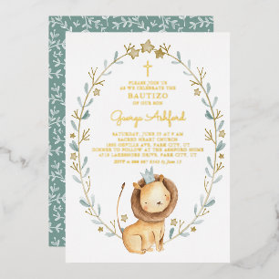 Cute Watercolor Lion Prince Baby Boy Bautizo