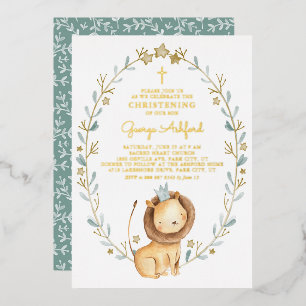 Cute Watercolor Lion Prince Baby Boy Christening