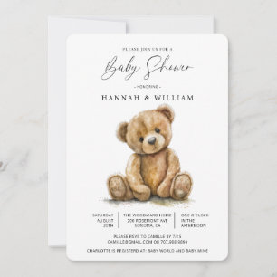 Cute Watercolor Little Bear Gender Neutral Invitation