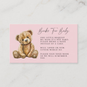 Cute Watercolor Little Bear Pink Girl Baby Shower Enclosure Card