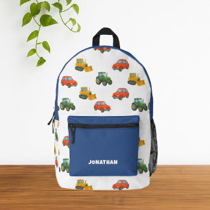 Cute Watercolor Little Boy Vehicles Pattern Printed Backpack