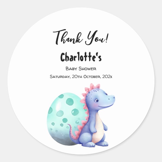 Cute Watercolor Little Dinosaur Baby Shower Classic Round Sticker (Front)