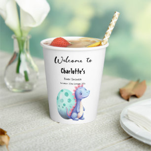 Cute Watercolor Little Dinosaur Baby Shower Paper Cups