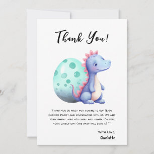 Cute Watercolor Little Dinosaur Baby Shower Thank You Card