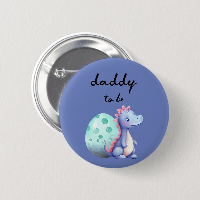 Cute Watercolor Little Dinosaur Daddy-to-be Button (Front & Back)