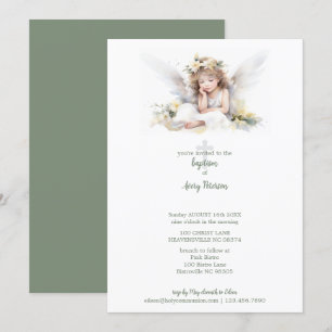 Cute Watercolor Little Girl Angel Cross Baptism Invitation