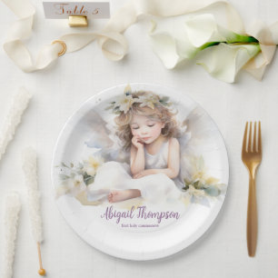 Cute Watercolor Little Girl Angel Religious Paper Plate