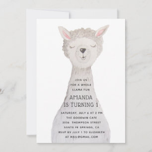 Cute Watercolor Llama Birthday Boho Kids Party Invitation