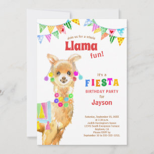 Cute Watercolor Llama Birthday Fiesta Invitation