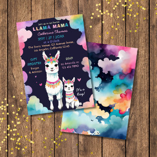 Cute Watercolor Llama Mama Mexican Baby Shower Invitation