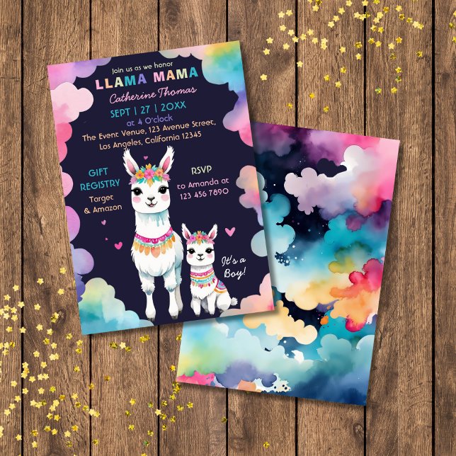 Cute Watercolor Llama Mama Mexican Baby Shower Invitation (Creator Uploaded)