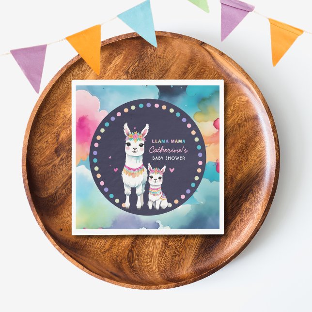Cute Watercolor Llama Mama Mexican Baby Shower Napkin (Creator Uploaded)