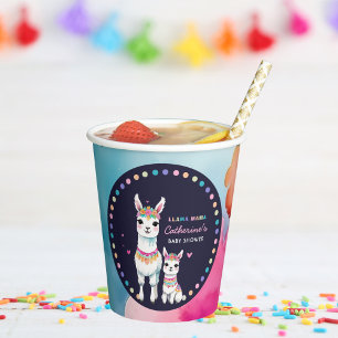Cute Watercolor Llama Mama Mexican Baby Shower Paper Cups