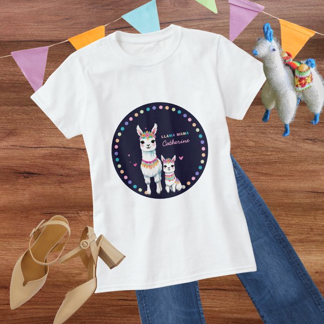 Cute Watercolor Llama Mama Mexican Baby Shower T-Shirt (Creator Uploaded)