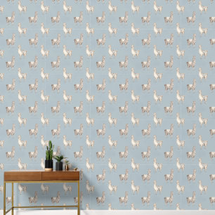 Cute Watercolor Llama Pattern in Dusty Blue Wallpaper