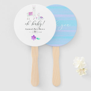 Cute Watercolor Llama themed Baby Shower Hand Fan