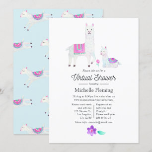 Cute Watercolor Llama themed Virtual Baby Shower Invitation
