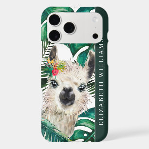 Cute Watercolor Llama Tropical Monstera Leaf