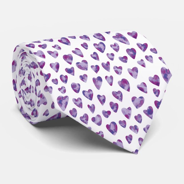 Cute Watercolor Love Heart Pattern Tie (Rolled)