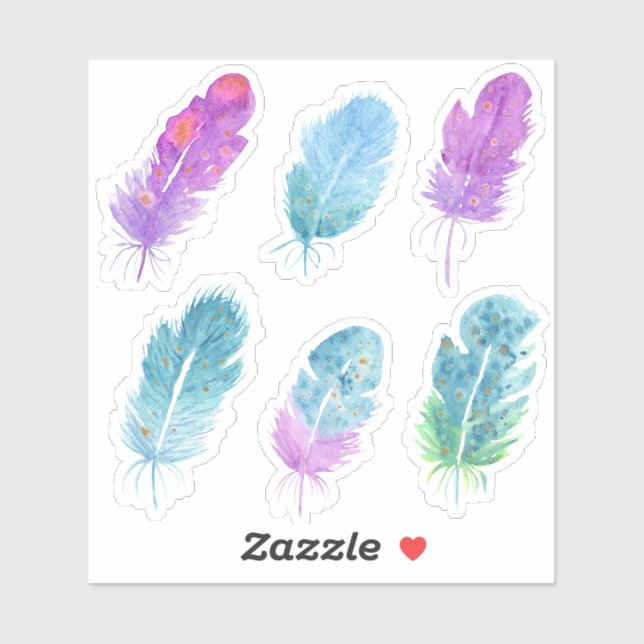 Cute Watercolor Lovely purple and blue feathers (Sheet)