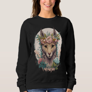 Cute Watercolor Lynx Flower Crown Floral Feline Sweatshirt