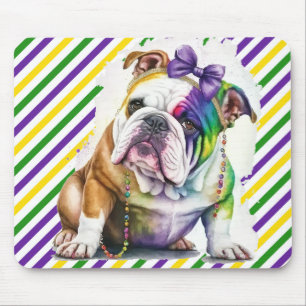 CUTE WATERCOLOR MARDI GRAS BULLDOG DOG MOUSE MAT