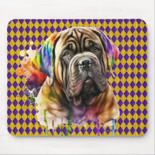 CUTE WATERCOLOR MARDI GRAS MASTIFF DOG FACE MOUSE MAT